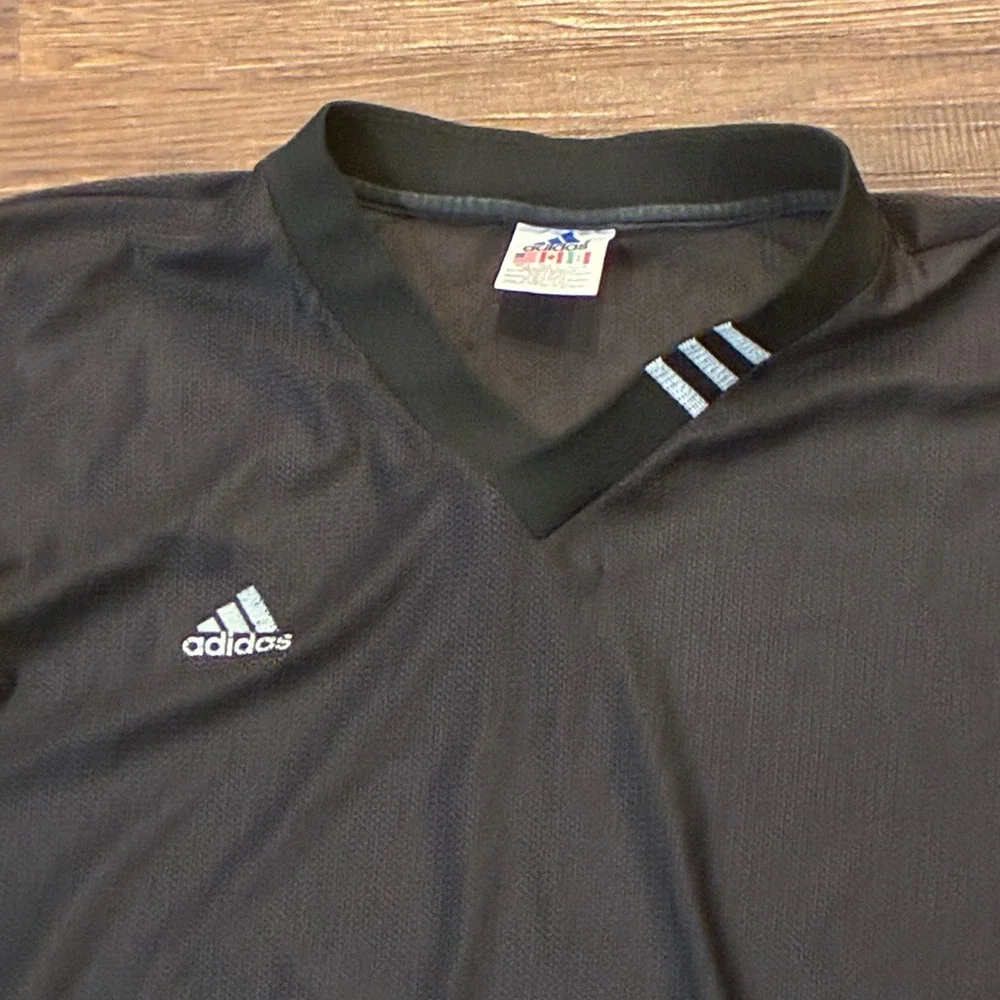 Vintage Adidas Black Mesh Athletic V-Neck Jersey Mens XL Made in Mexico